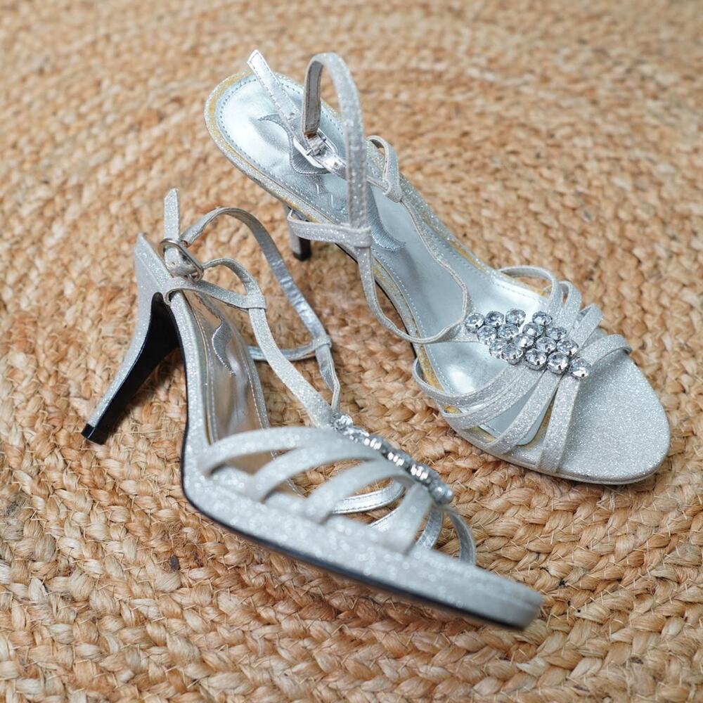Nina Y2K Silver Rhinestone Heels 7.5